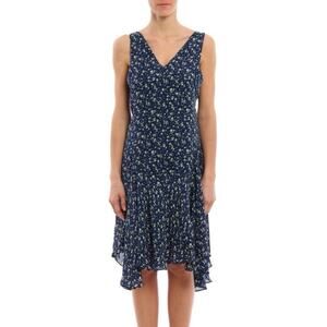 POLO RALPH LAUREN Floral silk sleeveless dress Size 4 Navy Blue Micro Floral